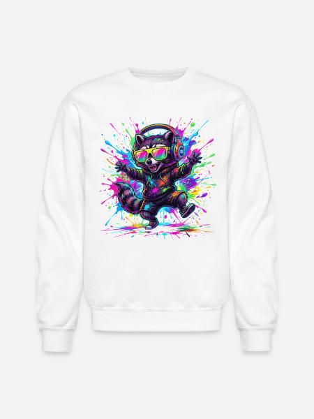 Raccoon Rave Neon Splash - Unisex Crewneck Sweatshirt - white
