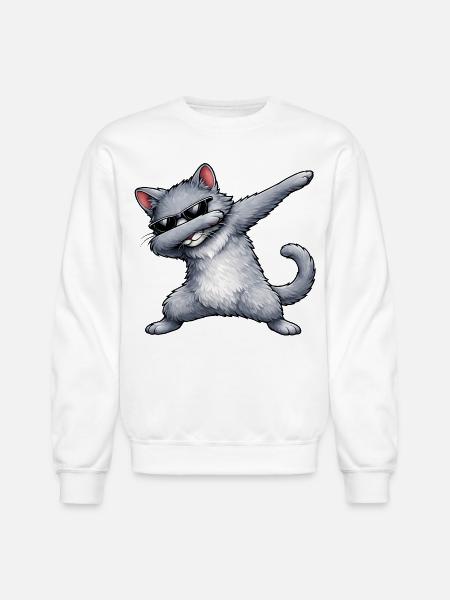 Dabbing Russian Blue Cat - Unisex Crewneck Sweatshirt - white