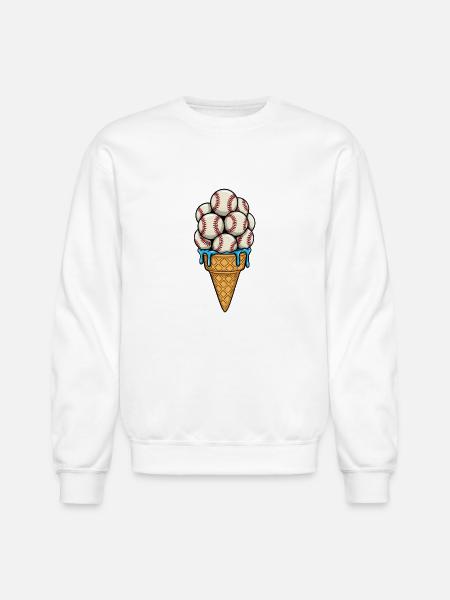 Baseball Ice Cream Cone - Unisex Crewneck Sweatshirt - white