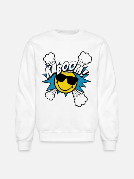 SmileyWorld Kaboom! Cool Smiley With Sunglasses - Unisex Crewneck Sweatshirt - white
