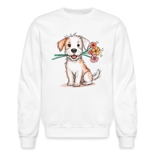 Puppy with Flowers - Unisex Crewneck Sweatshirt