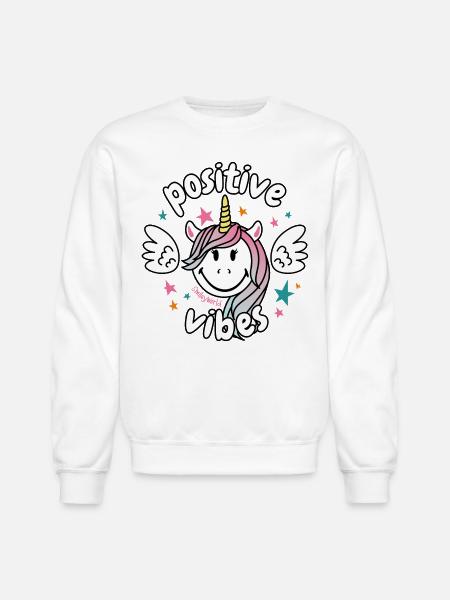 SmileyWorld Smiling Unicorn Positive Vibes - Unisex Crewneck Sweatshirt - white