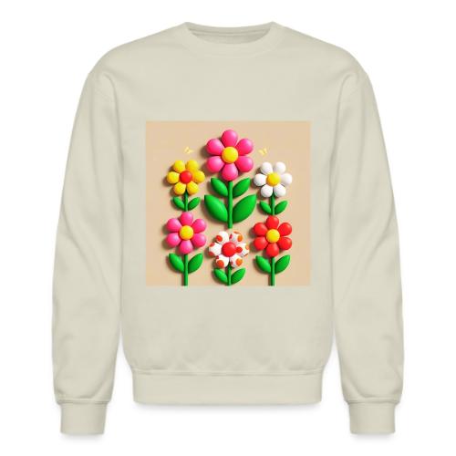 3D Flowers and Butterflies in Amber, Floral Design - Unisex Crewneck Sweatshirt