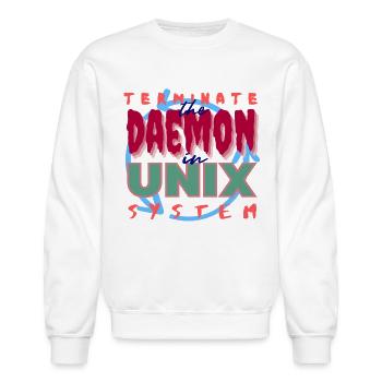 Daemon Process in Unix Systems - Unisex Crewneck Sweatshirt - white - Front - AI Model Female 172 light (172cm) & AI Model Male 185 dark (185cm)