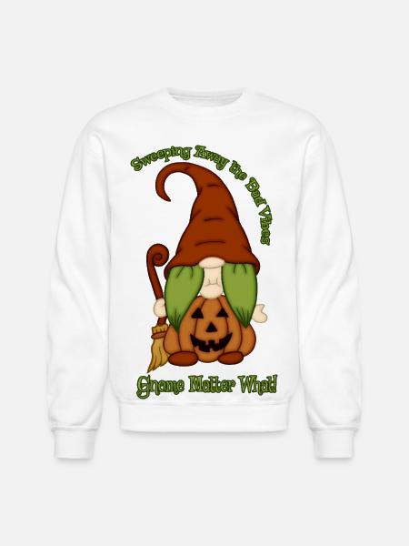 Gnome-O-Ween Pumpkin Witch Pun - Unisex Crewneck Sweatshirt - white