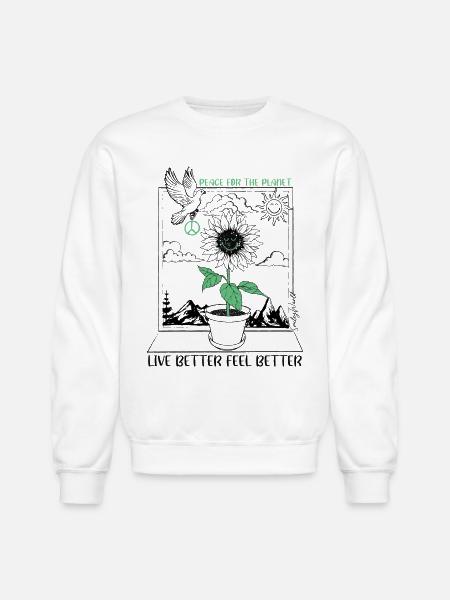 SmileyWorld Smiley Sunflower Peace For The Planet - Unisex Crewneck Sweatshirt - white