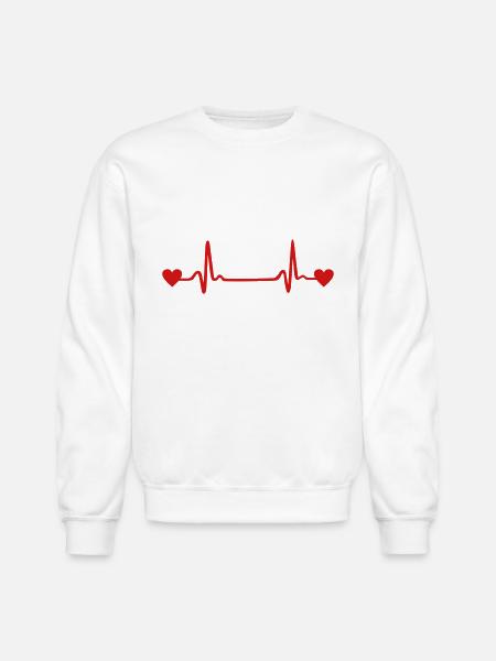 Heartbeat, EKG, ECG, Heart - Unisex Crewneck Sweatshirt - white
