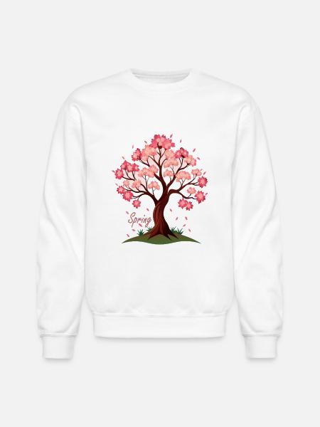 Sakura,Cherry Blossoms Spring Illustration - Unisex Crewneck Sweatshirt - white