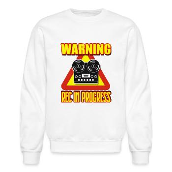 Warning Recording In Progress - Please Be Quiet - Unisex Crewneck Sweatshirt - white - Front - AI Model Female 172 light (172cm) & AI Model Male 185 dark (185cm)