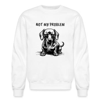 Funny Dachshund Sweatshirt - "Not My Problem" - Unisex Crewneck Sweatshirt - white - Front - AI Model Female 172 light (172cm) & AI Model Male 185 dark (185cm)