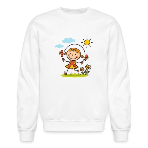 Happy Girl Jump Rope Cartoon T-Shirt - Unisex Crewneck Sweatshirt