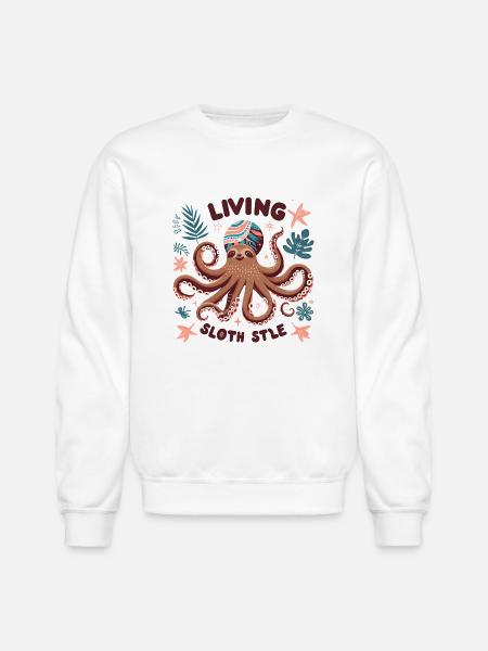 A funny sloth octopus - Unisex Crewneck Sweatshirt - white