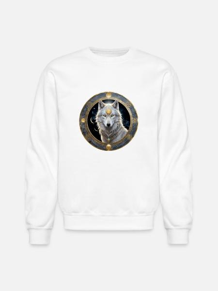 Lunar Wolf Portrait - Unisex Crewneck Sweatshirt - white
