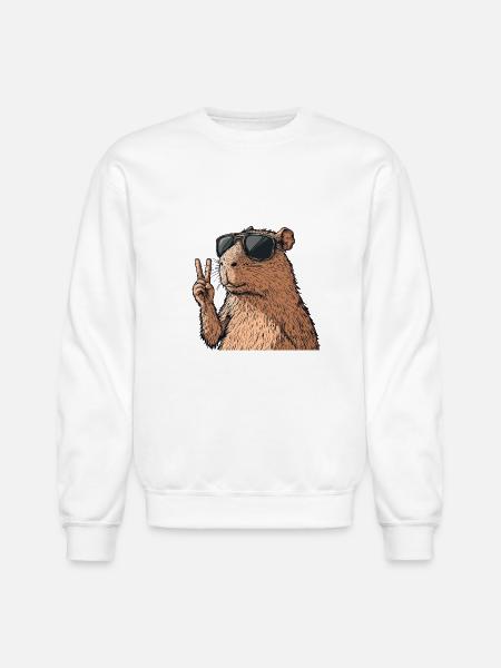 Cool Capybara in Glasses - Unisex Crewneck Sweatshirt - white