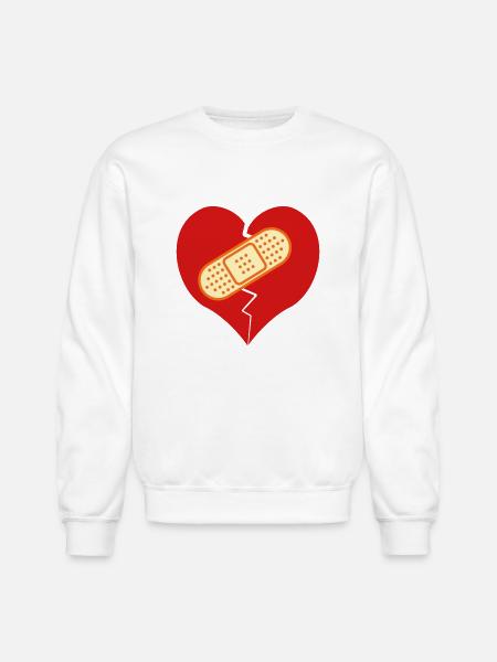 broken heart with bandaid - Unisex Crewneck Sweatshirt - white