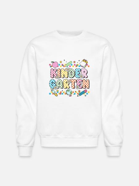 Kindergarten Checkerboard Teacher - Unisex Crewneck Sweatshirt - white