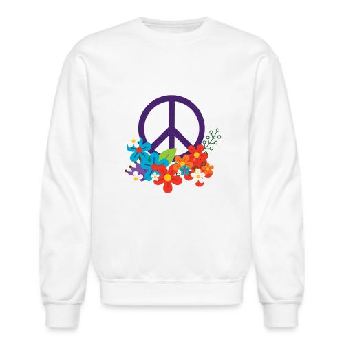Hippie Peace Design With Flowers - Unisex Crewneck Sweatshirt