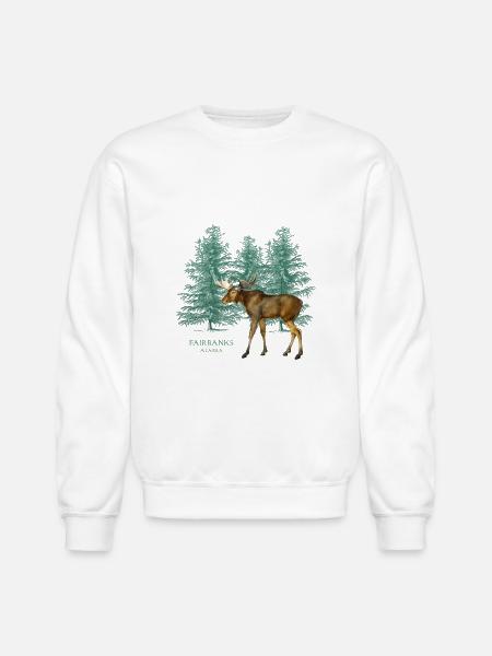 Fairban Alaa Moose Trees-Look - Unisex Crewneck Sweatshirt - white