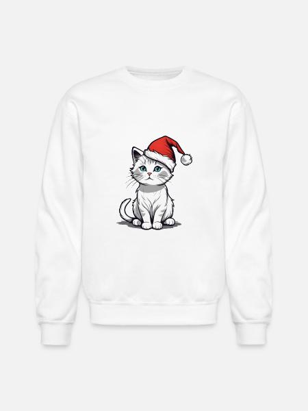 White Christmas Cat - Unisex Crewneck Sweatshirt - white