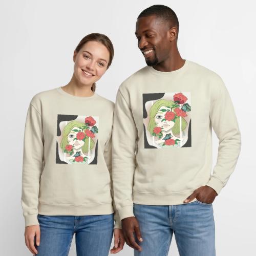 Girl with Rose Vine - Unisex Crewneck Sweatshirt