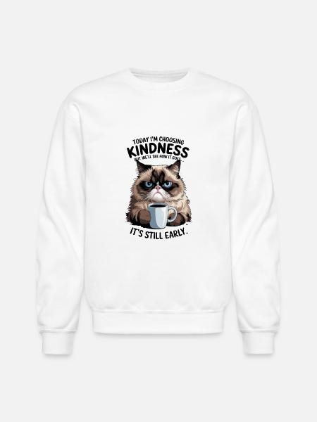 Grumpy Cat with Coffee - Unisex Crewneck Sweatshirt - white