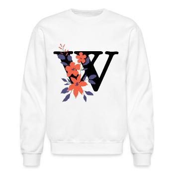 W initial letter - Unisex Crewneck Sweatshirt - white - Front - AI Model Female 172 light (172cm) & AI Model Male 185 dark (185cm)