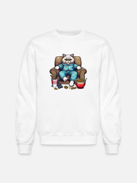 Cozy Cat in Blue Pajamas - Unisex Crewneck Sweatshirt - white