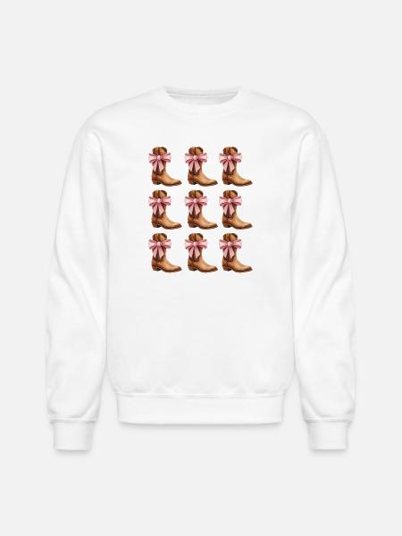 Cowgirl Boots and Pink Bows Rodeo - Unisex Crewneck Sweatshirt - white