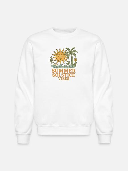 Summer Solstice Vibes Sun and Palm Design - Unisex Crewneck Sweatshirt - white