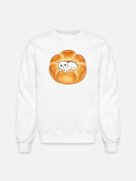 Whimsical Cat in Bread Illustration - Unisex Crewneck Sweatshirt - white