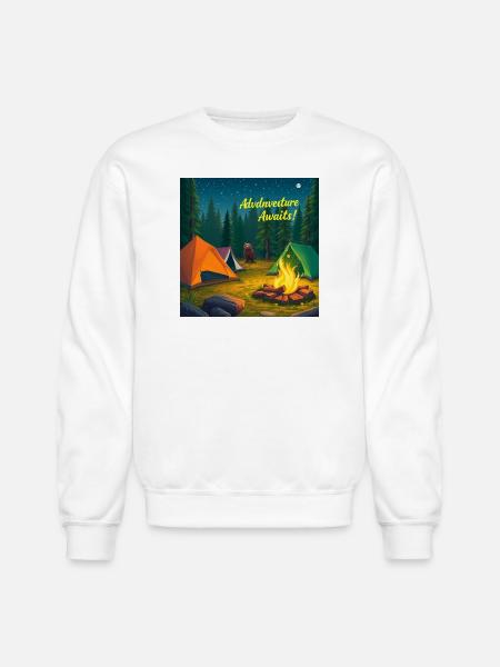 Campfire Adventure Night Scene - Unisex Crewneck Sweatshirt - white