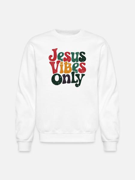 Festive Jesus Vibes Only Design - Unisex Crewneck Sweatshirt - white