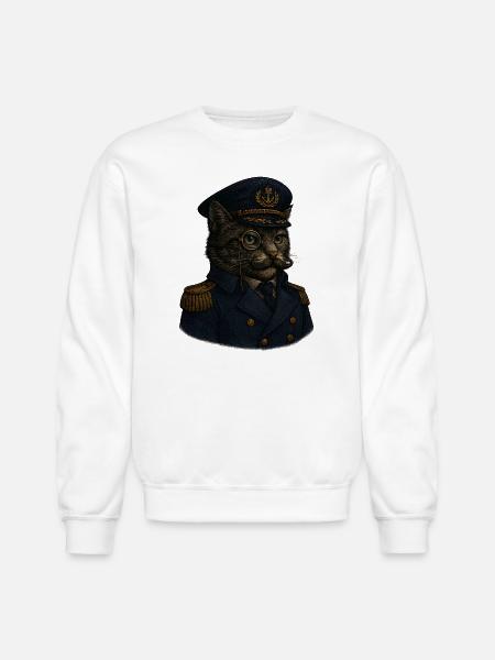 Admiral Whiskers: The Feline Commander - Unisex Crewneck Sweatshirt - white