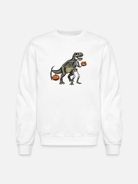 Dinosaur Skeleton Carving with Jack-o-Lantern - Unisex Crewneck Sweatshirt - white