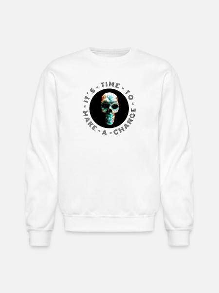 Neon Halftone Skull, Halloween, Skeleton - Unisex Crewneck Sweatshirt - white