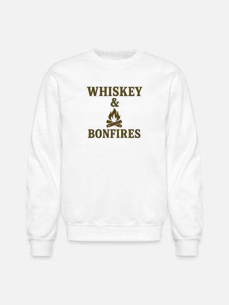 Whiskey & Bonfires Rustic Camp Graphic - Unisex Crewneck Sweatshirt - white