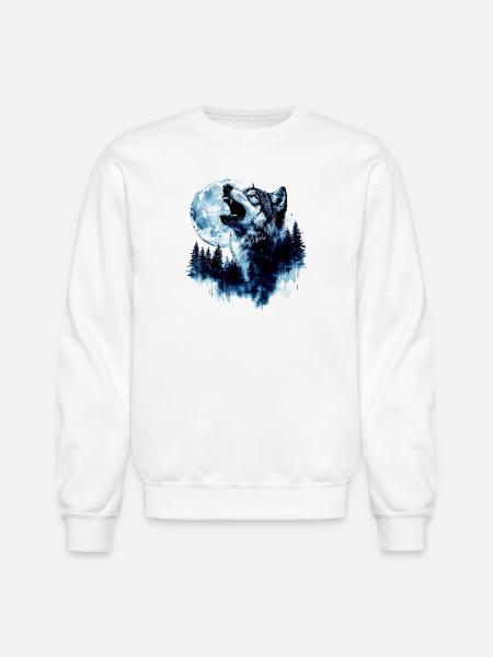 Wolf Howling at the Moon - Unisex Crewneck Sweatshirt - white