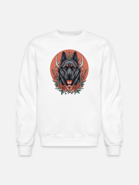 Floral Wolfdog Circle - Unisex Crewneck Sweatshirt - white