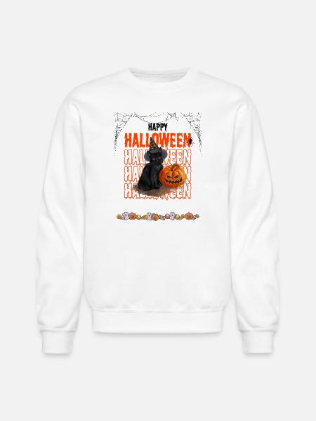 Black Cat and Pumpkin Halloween - Unisex Crewneck Sweatshirt - white