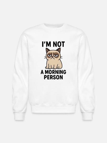 Moody Cat Minimal Meme - Unisex Crewneck Sweatshirt - white