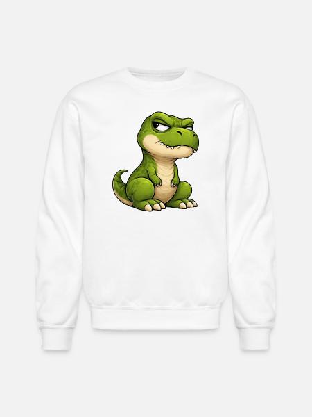 Grumpy T-Rex cartoon skeptical expression - Unisex Crewneck Sweatshirt - white