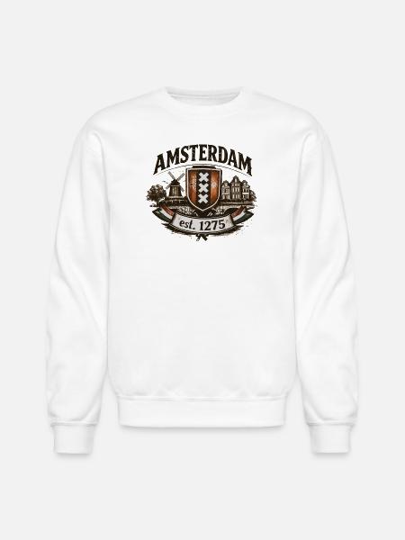 Amsterdam – Windmill & Canal Crest - Unisex Crewneck Sweatshirt - white