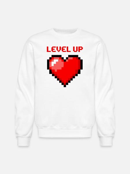Level Up Pixel Heart - Unisex Crewneck Sweatshirt - white