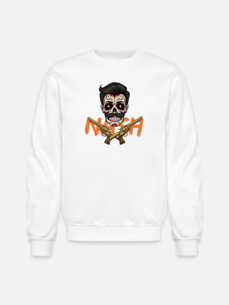 Sugar Skull Gunslinger Tee - Unisex Crewneck Sweatshirt - white