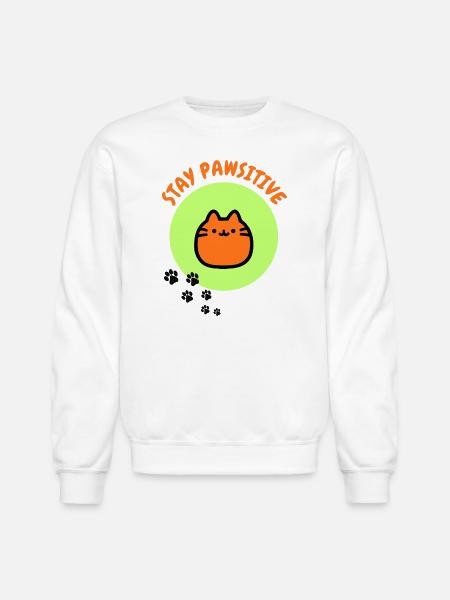 Stay Pawsitive – Cute Motivational Cat Art - Unisex Crewneck Sweatshirt - white