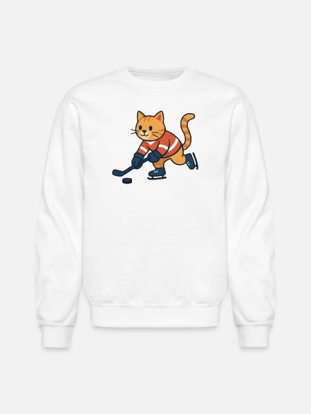 Ice Hockey Cat - Unisex Crewneck Sweatshirt - white
