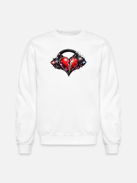 Broken Heart with Headphones - Unisex Crewneck Sweatshirt - white