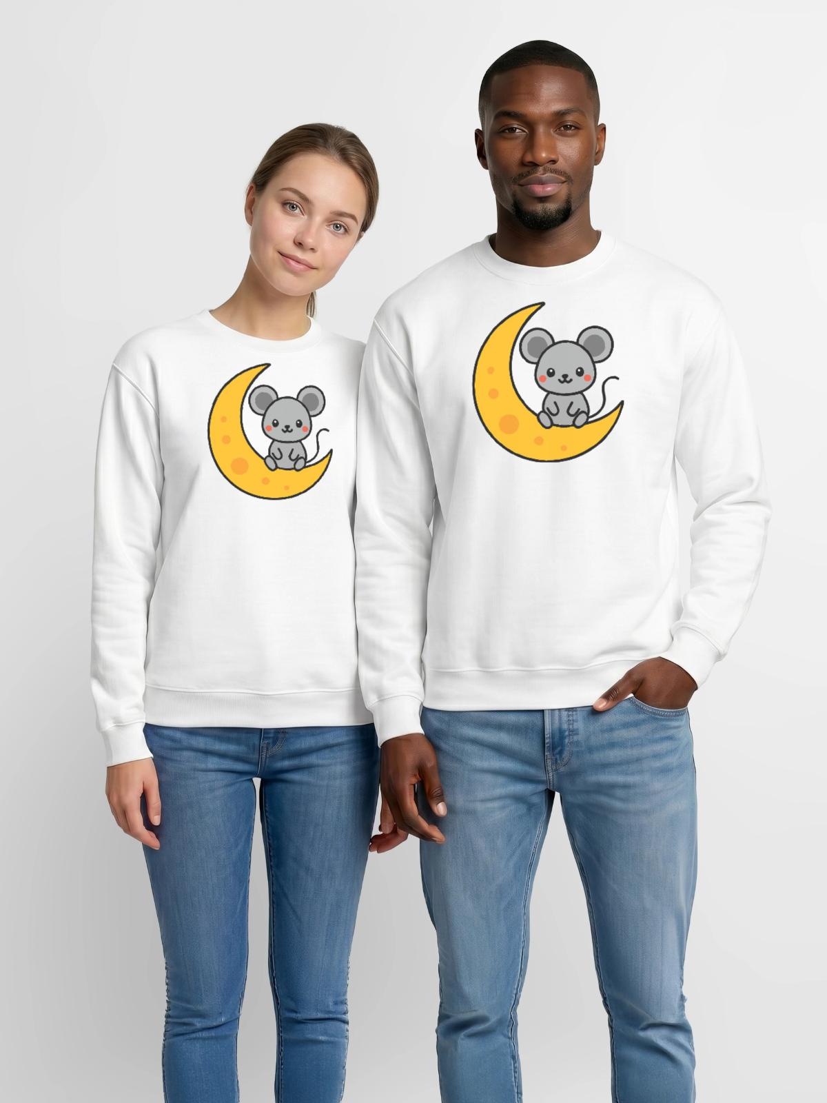 Mouse - Unisex Crewneck Sweatshirt - white - Front - AI Model Female 172 light (172cm) & AI Model Male 185 dark (185cm)