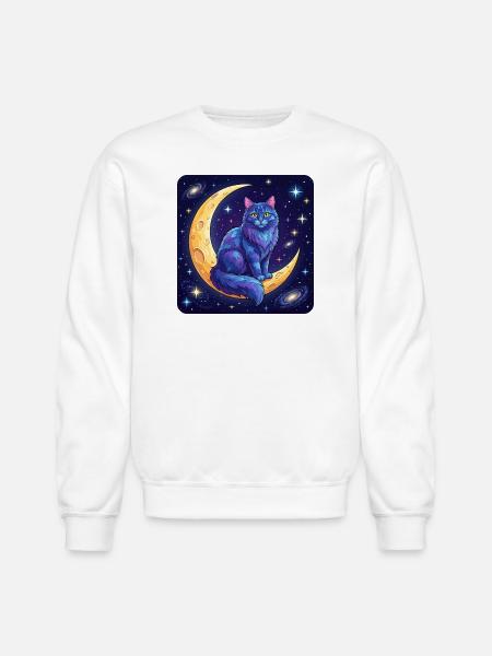 Blue Moon Cat in Space - Unisex Crewneck Sweatshirt - white