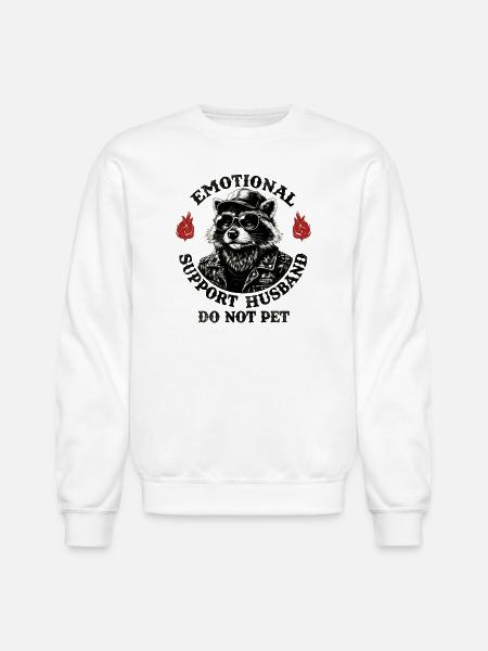 Emotional Support Husband Raccoon Tee - Unisex Crewneck Sweatshirt - white